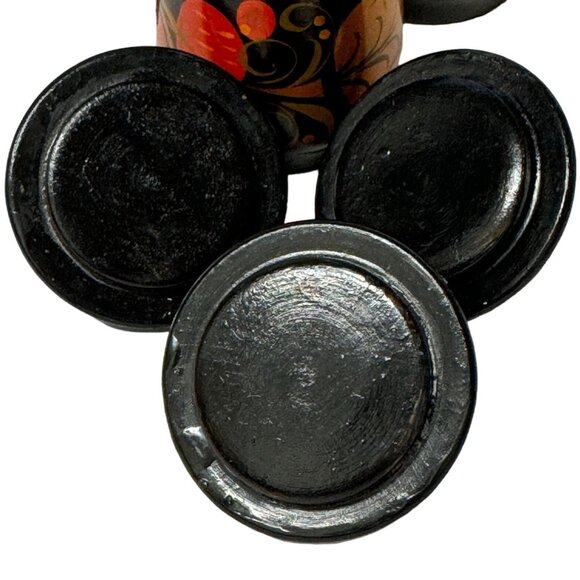 Russian Khokhloma Hand Painted Folk Art VTG 3Pc Lidded Spice Trinket Containers - Picture 11 of 13